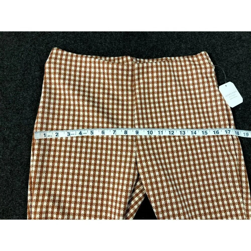 Altar'd State Womens Pants Brown White Size Lg Mid Rise Check Lightweight - Picture 9 of 11